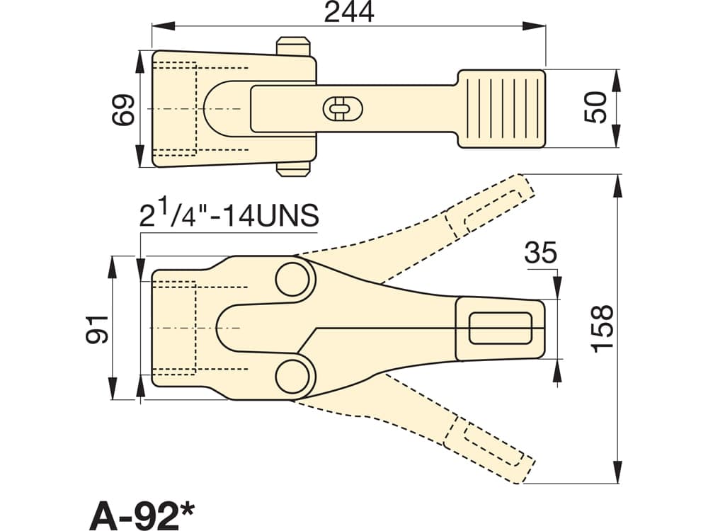 A92, 1-Tonnen-RC-Zylinderaufsatz, Streuer – Produktabmessungen (mm)