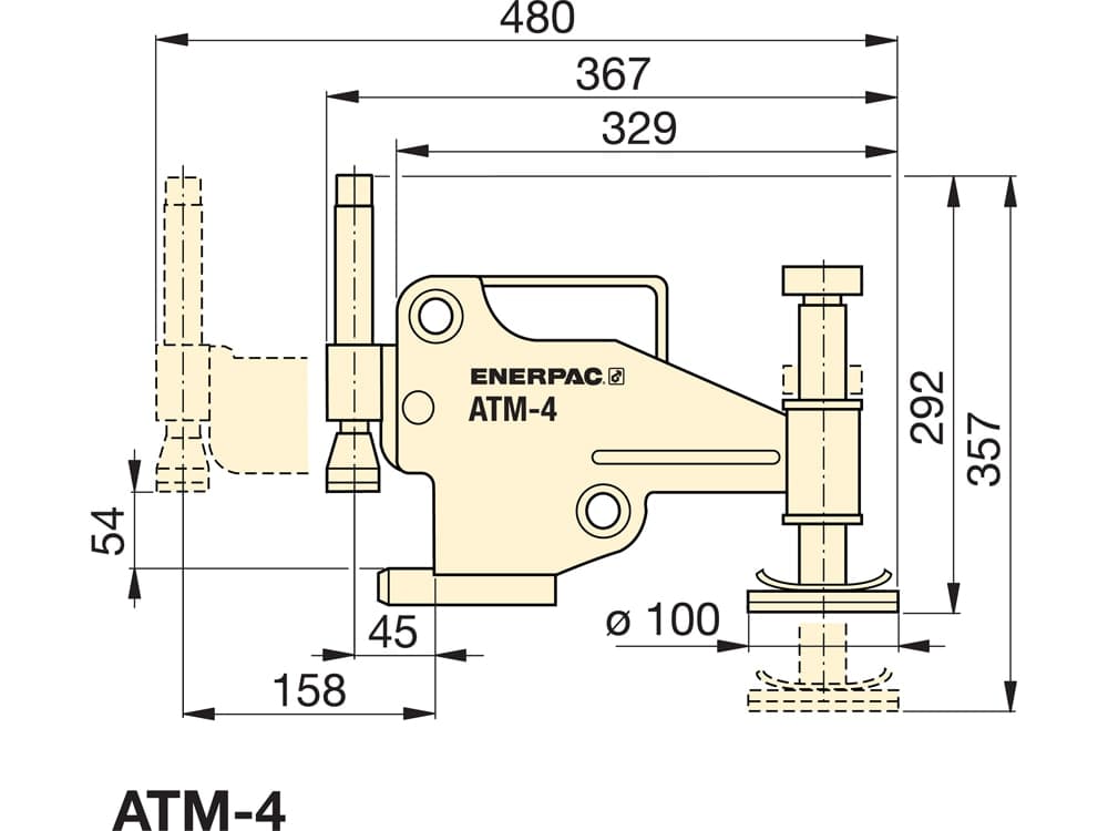 ATM4, 4 Tonnen, Flanschausrichtungswerkzeug – Produktabmessungen (mm)