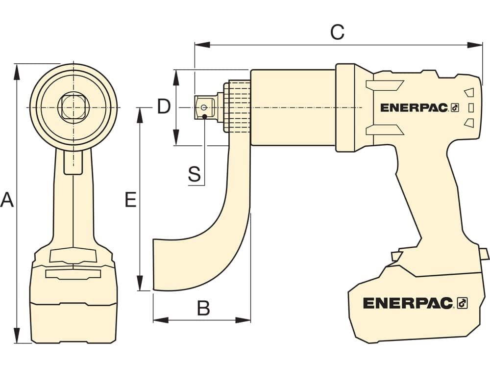 BTW2000E, Akku-Drehmomentschlüsselsatz mit Vierkantantrieb, 2000 ft. lbs Drehmoment, 1 Zoll Vierkantantrieb, 230 V mit europäischem Stecker – Produktabmessungen (mm)
