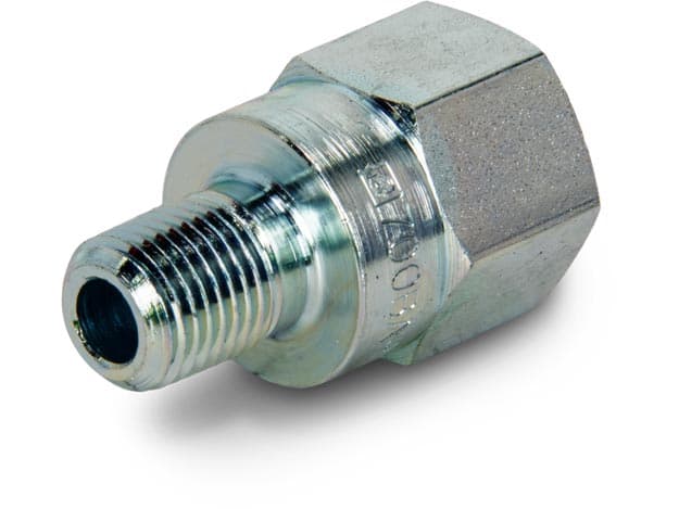 FZ1055, Hochdruckanschluss, Adapter, 10.000 psi maximaler Betriebsdruck, Anschluss von 3/8" NPTF-Innengewinde auf 1/4" NPTF-Außengewinde