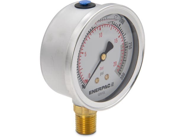 G2512L, Hydraulic Pressure Gauge, 63 mm Face, Lower Mount, Glycerine Filled, 300 maximum psi