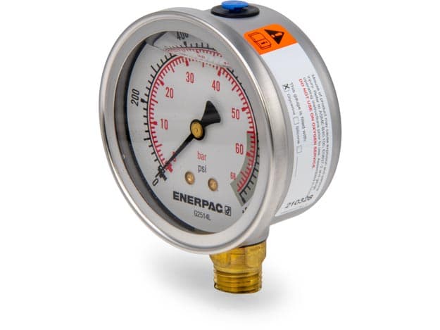 G2514L, Hydraulikmanometer, 63 mm Durchmesser, untere Montage, mit Glyzerin gefüllt, maximal 1.000 psi