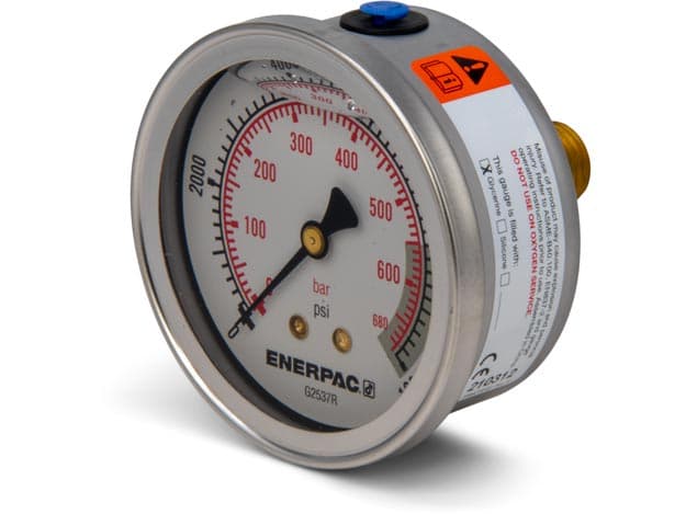 G2537R, Hydraulic Pressure Gauge, 63 mm Face, Center Rear Mount, Glycerine Filled, 10,000 maximum psi