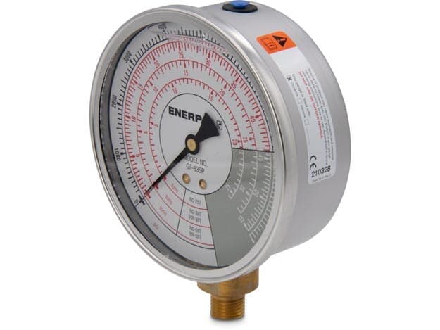 GF835P, měřič hydraulické síly a tlaku, imperiální stupnice, pro použití s válci 25 a 50 tun