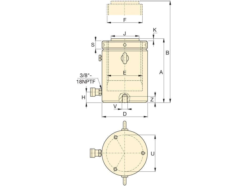 HCL6002, 600 Tonnen Tragfähigkeit, 50 mm Hub, einfachwirkender Hydraulikzylinder mit hoher Tonnage und Sicherungsmutter – Produktabmessungen (mm)