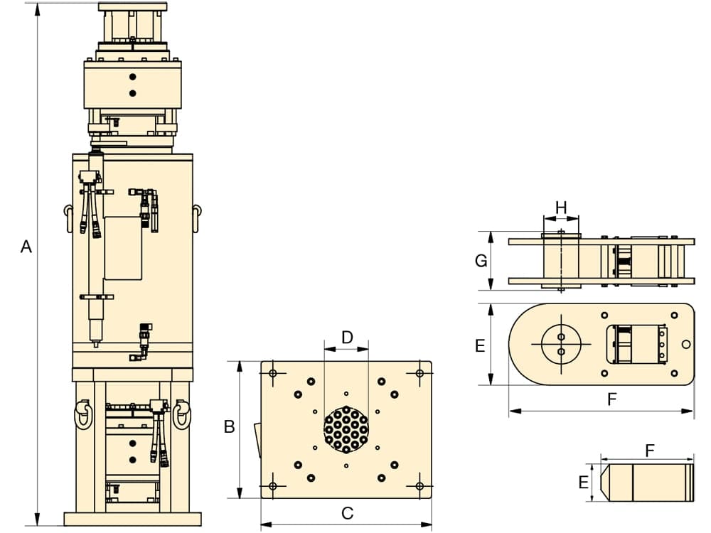 HSL20006, 225 Tonnen, hydraulischer Litzenheber – Produktabmessungen (mm)