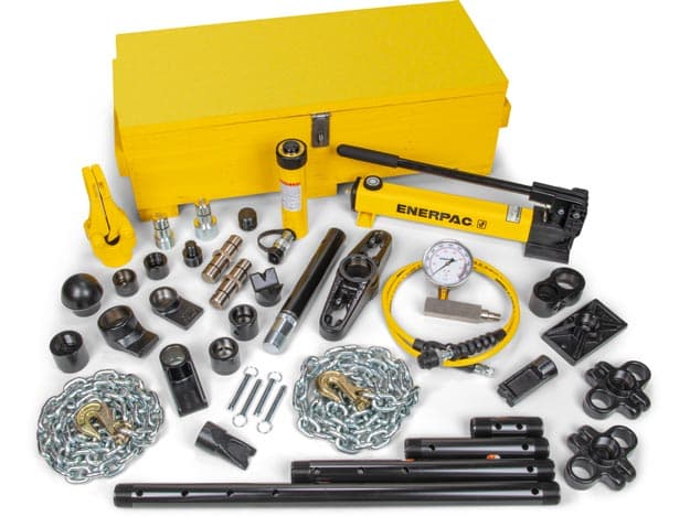MS210, 5 ton, Hydraulic Cylinder and Hand Pump Set with 35 Cylinder Attachments
