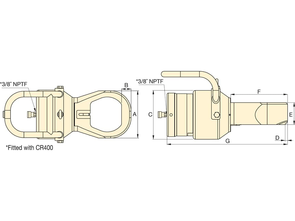 NS110115, kapacita 192 tun, hydraulický štípač matic, šestihran až 117,6 mm – Rozměry produktu (mm)