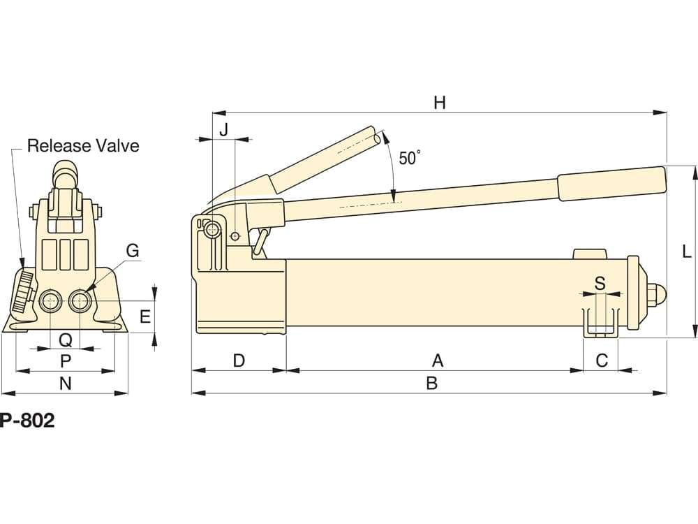 P802, dvoustupňové, lehké hydraulické ruční čerpadlo – Rozměry produktu (mm)