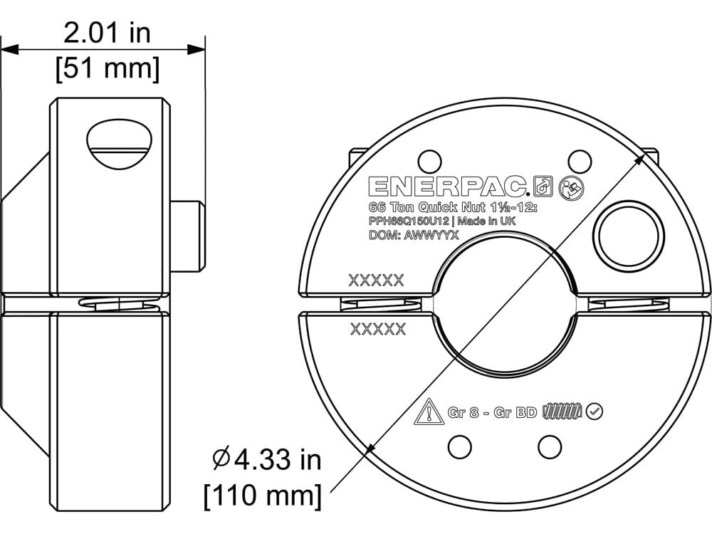 PPH66QM36X40, Rychlá matice pro stahovák kolíků PPH66, M36 x 4,0 – Rozměry produktu (mm)