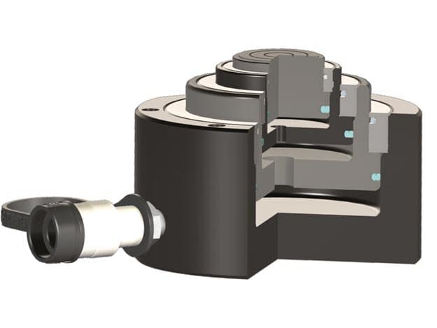 RLT741, 81,7 Tonnen Tragfähigkeit, 26 mm Hub, mehrstufiger Teleskop-Hydraulikzylinder mit geringer Höhe