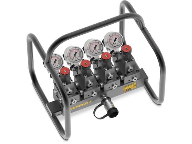SFM41, Split Flow Hydraulic Manifold with Gauges and Frame, For Single-Acting Cylinders