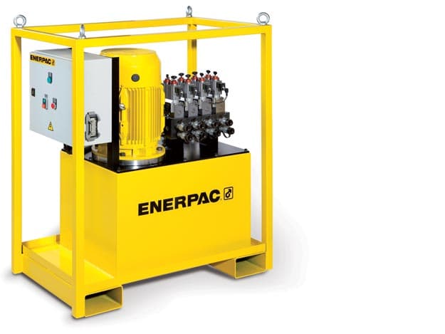 SFP228MJ, elektrische Split-Flow-Hydraulikpumpe, 2 Ausgänge, 4/3-Handventil, 40-Gallonen-Behälter, 460 V