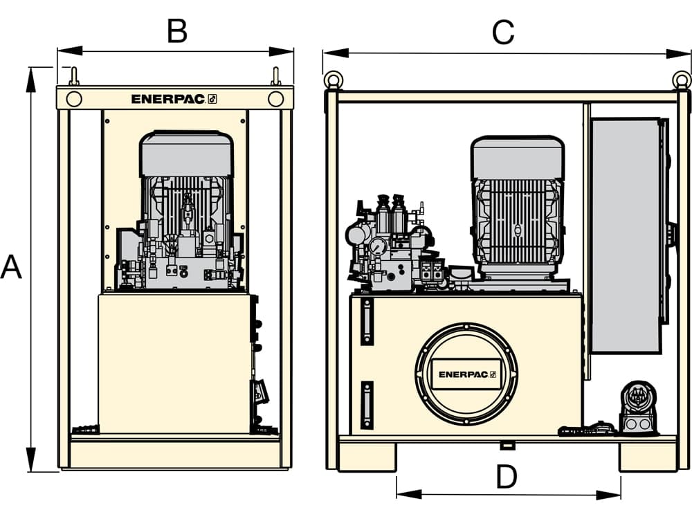 SHP421SW, Hydraulic Pump, 4x2, 1 LPM Outlets, 400 Vac, OC Valves for SyncHoist – Product Dimensions (mm)