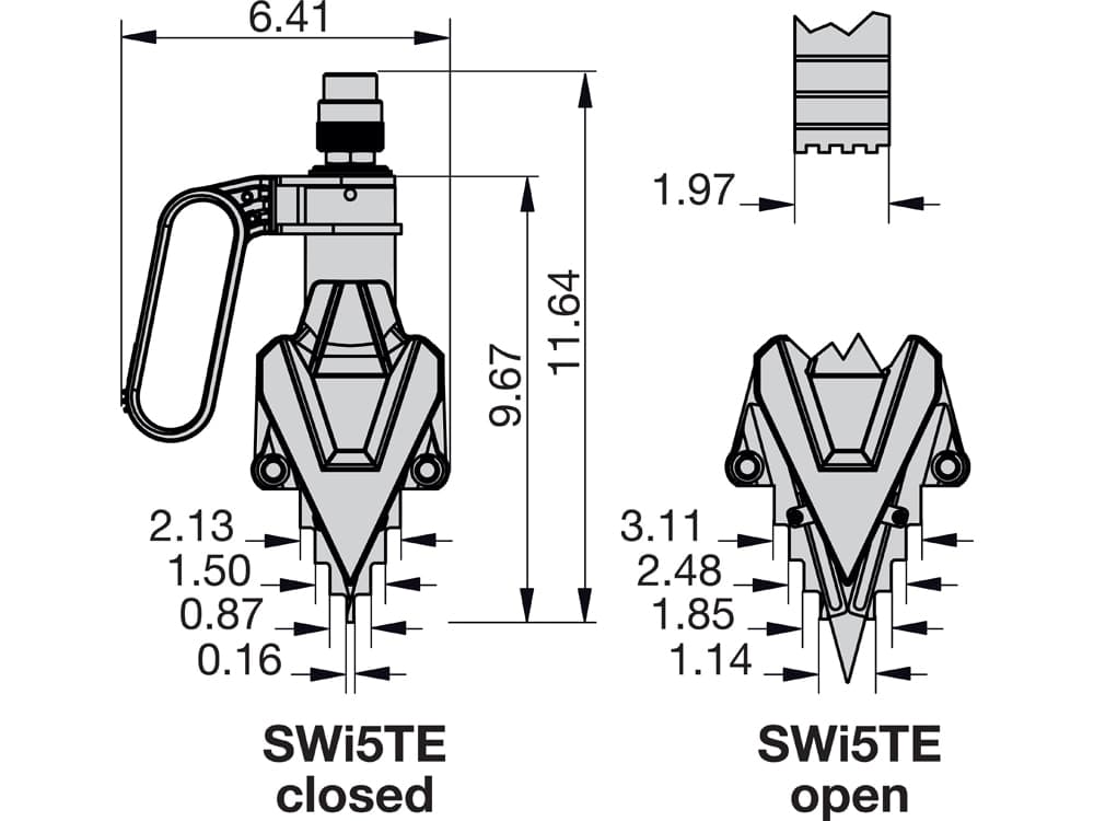 SWi5TE-T, 8,7 Tonnen, externer hydraulischer Flanschspreizer, Doppelsatz, 4 Zoll maximale Spreizung – Produktabmessungen (mm)