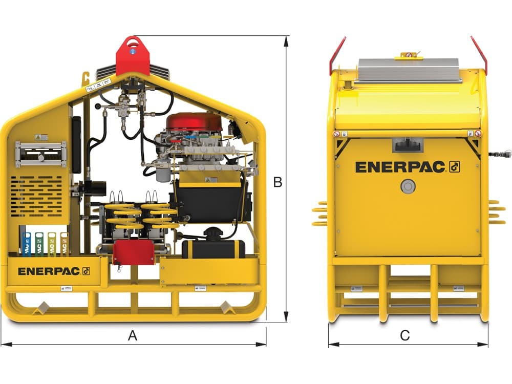 TL248, 248 Tonnen, 152 mm Hub, Kettenhubsystem – Produktabmessungen (mm)