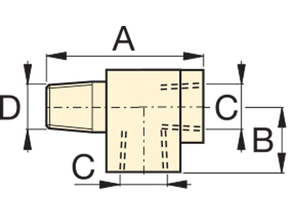 BFZ16312, Hochdruckanschlussstück, Straßen-T-Stück, 700 bar maximaler Betriebsdruck, Anschluss von 3/8" NPTF-Innengewinde auf 3/8" NPTF-Außengewinde – Produktabmessungen (mm)