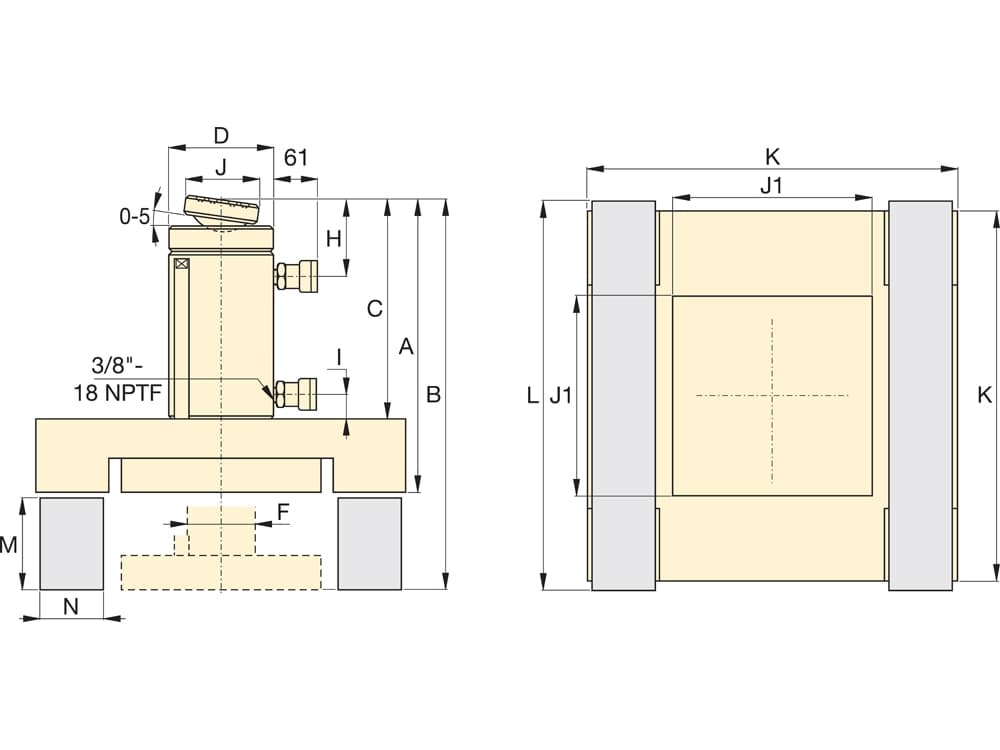 BLS1506, 154 Tonnen Tragfähigkeit, 151 mm Hub, Kletterheber – Produktabmessungen (mm)