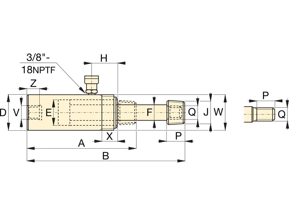 BRC25, 2,7 Tonnen Tragfähigkeit, 127 mm Hub, hydraulischer Zugzylinder – Produktabmessungen (mm)