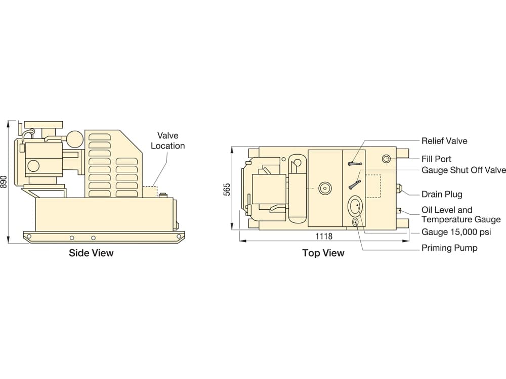 EGM8218, Two Speed, Gas Hydraulic Pump, For use with Single-Acting Cylinders – Product Dimensions (mm)