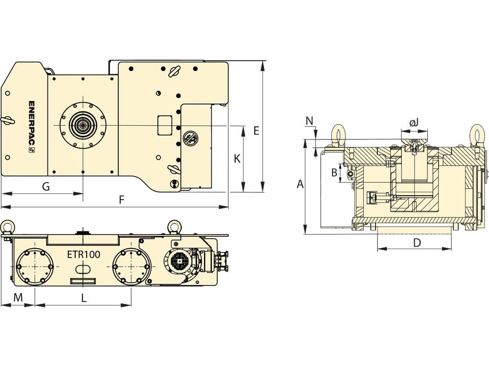 ETR100H, Electric trolley with HCG1004 Hydraulic Cylinder, 100 Ton – Product Dimensions (mm)