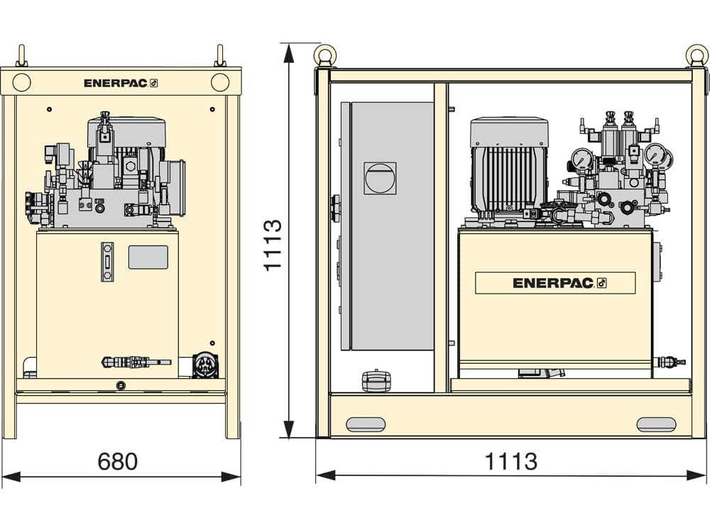 EVOP12140J, Synchrones Hebesystem mit Pumpe pro Punkt, 4 PS, 460 V – Produktabmessungen (mm)