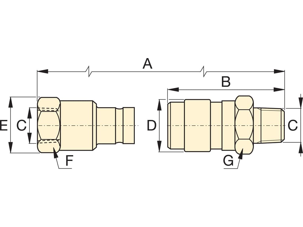 F604, Flush-Face-Hydraulikkupplung, Komplettset – Produktabmessungen (mm)