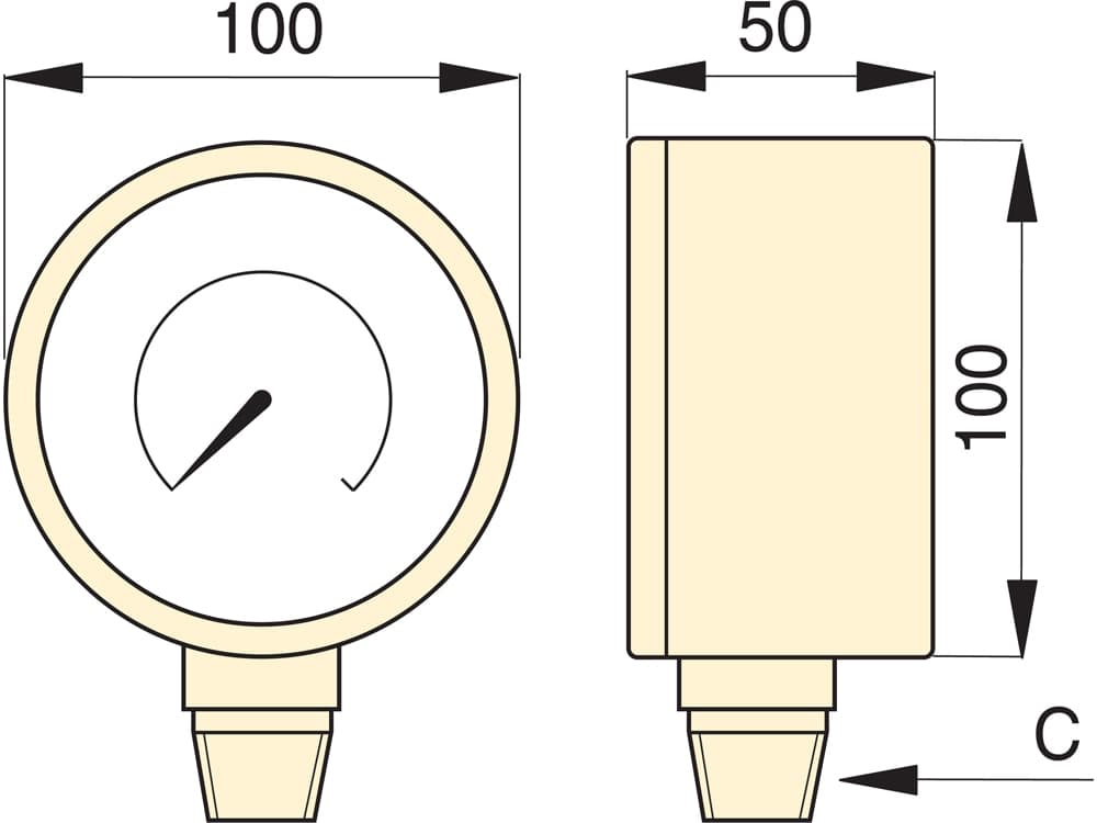 GF813P, hydraulisches Kraft- und Druckmessgerät, imperiale Skala, zur Verwendung mit 20-, 30- und 60-Tonnen-Zylindern – Produktabmessungen (mm)