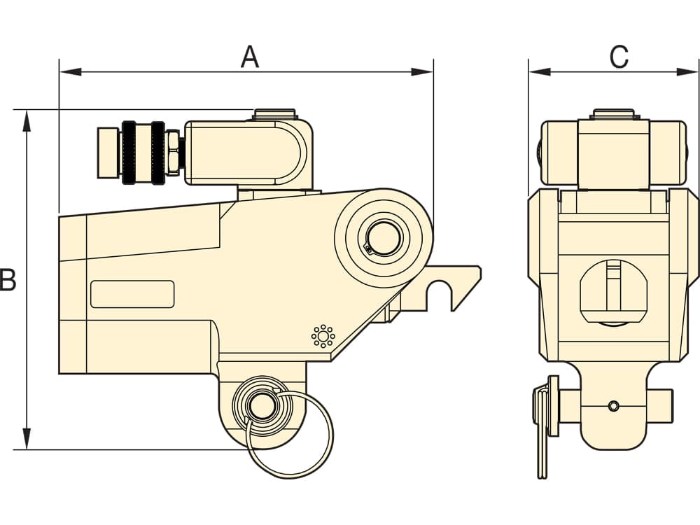 HMT3500, hydraulische Drehmomentschlüssel-Antriebseinheit für HLP-Low-Profile- oder HSQ-Vierkantantriebskassetten, 3750 ft. lbs Drehmoment – Produktabmessungen (mm)
