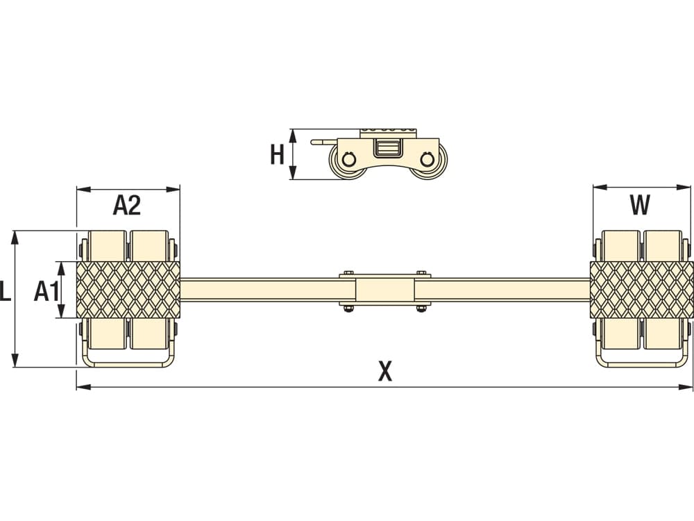 MLSD3, 3 tun, transportní podvozek – Rozměry produktu (mm)