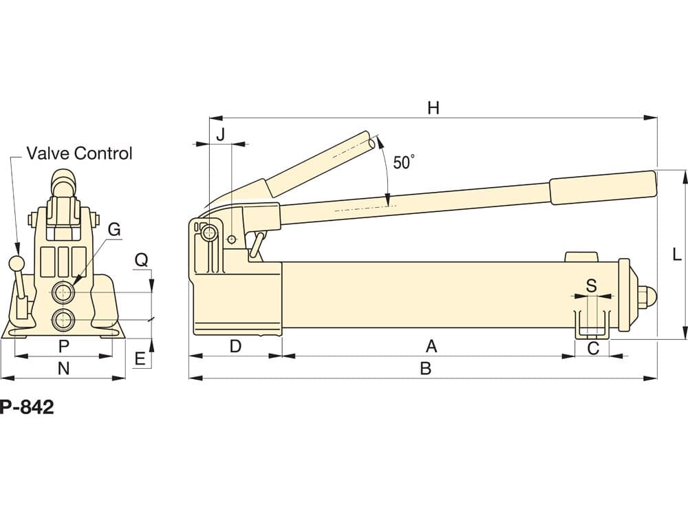 P842, dvoustupňové, lehké hydraulické ruční čerpadlo, pro použití s dvojčinnými válci – Rozměry produktu (mm)