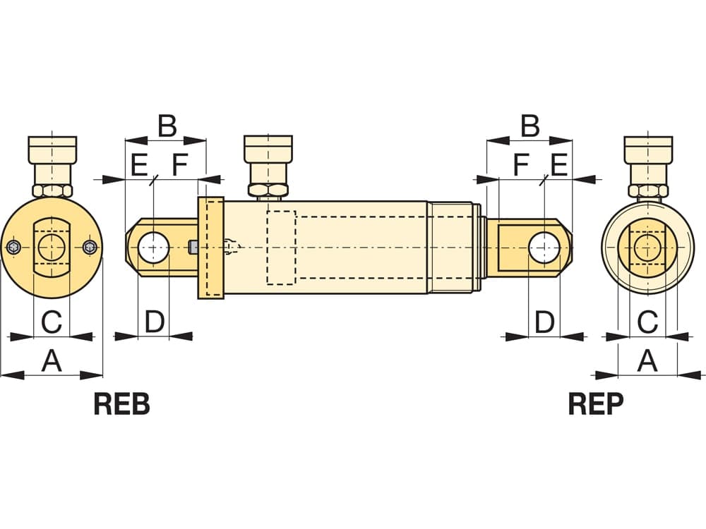 REB5, Basis-Gabelkopföse für 5-Tonnen-Zylinder – Produktabmessungen (mm)