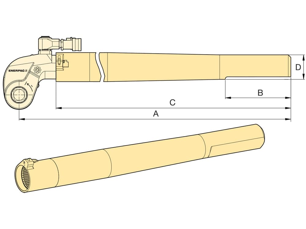 RTE15X, Reaktionsrohrverlängerung für hydraulische Drehmomentschlüssel S1500X X-Edition – Produktabmessungen (mm)