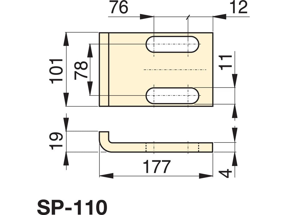 SP110, Zarážka hloubky děrování – Rozměry produktu (mm)