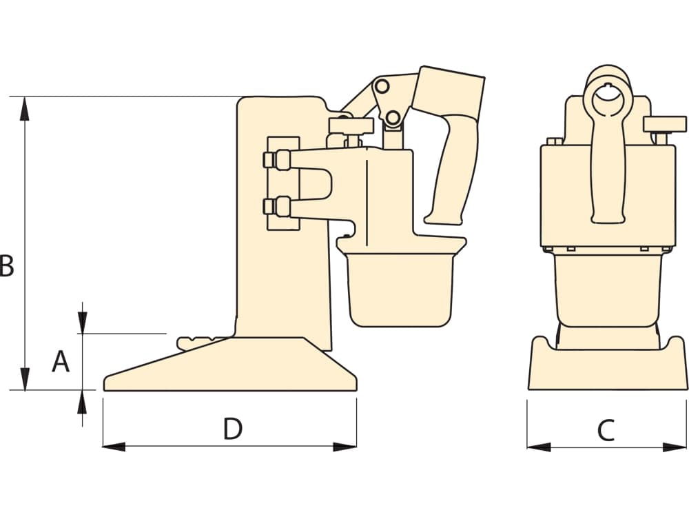 TJ105LS, 10 Tonnen, 102 mm Hub, hydraulischer POW'R-CLAW-Raupenheber – Produktabmessungen (mm)