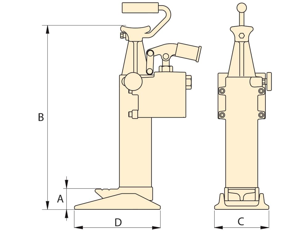 TJ109S, 10 Tonnen, 229 mm Hub, hydraulischer POW'R-CLAW-Raupenheber – Produktabmessungen (mm)