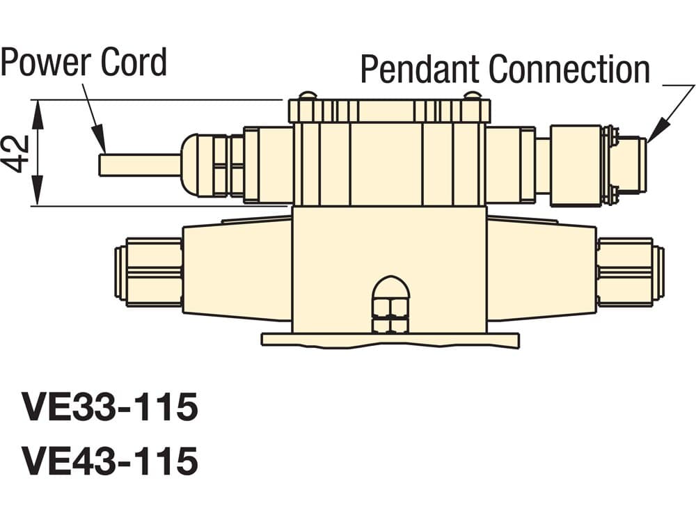 VE43-115, Pump Mounted Directional Control Valve, Solenoid, 4-way, 3-position, Tandem Center – Product Dimensions (mm)